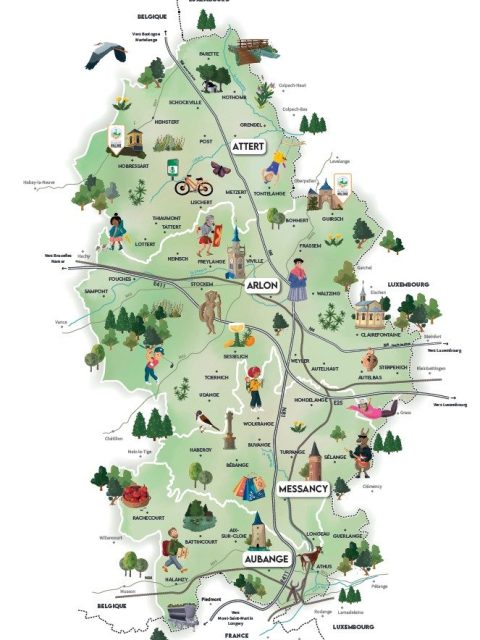 Carte illustrée des 4 communes du Pays d'Arlon